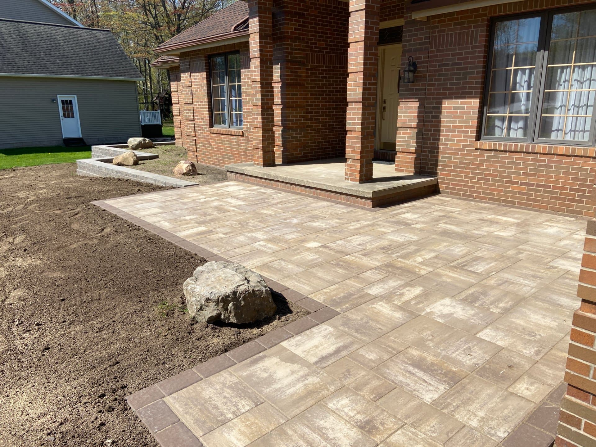 Front patio and retaining walls